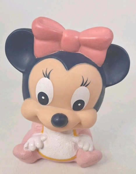 Vintage 1984  Disney Baby Minnie Mouse Squeeky Toy 5 3/4" Tall Bath Toy 80s Girl