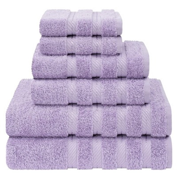 American Soft Linen 6 Piece Towel Set, 100% Cotton Bath Towels for Bathroom, Lilac