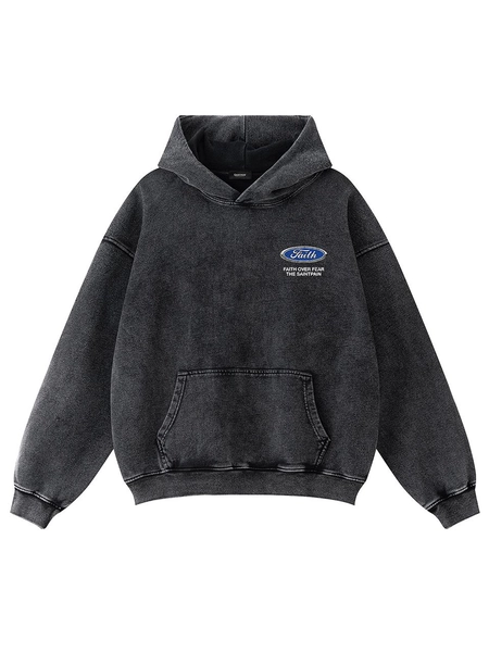 Emblem Pigment Overfit Cotton Hoodie [Black]