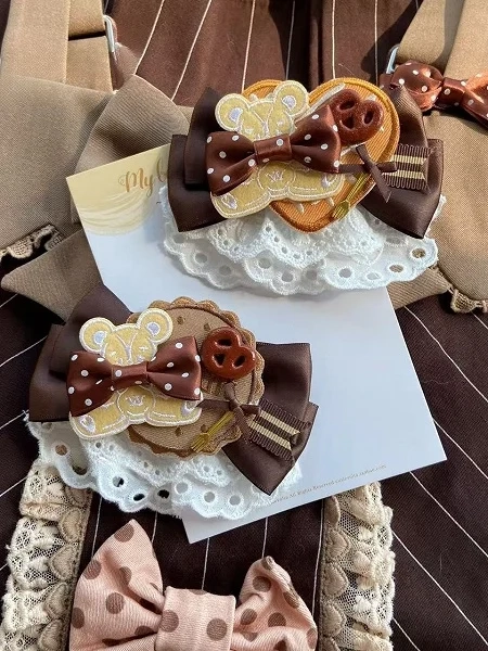 [£7.37]2 Options Bear Cookie Applique Bowknot Hairclip