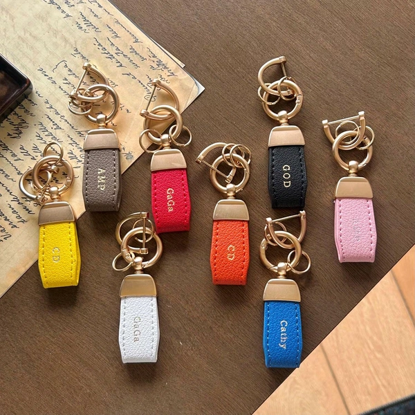 Personalized Vegan Leather Keychain with Custom Name or Initials – Handmade Key Fob Gift for Him & Her – Customized Monogram Key Ring