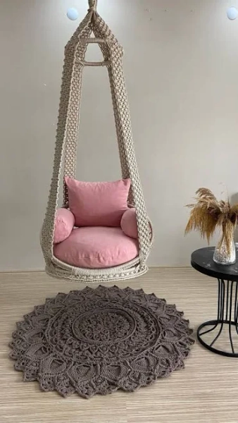 Pink cushioned macrame swing 25 colors, Hanging Chair, Hängesessel, Macrame Rocking Swing Chair, hanging chair indoor, chair hanging indoor