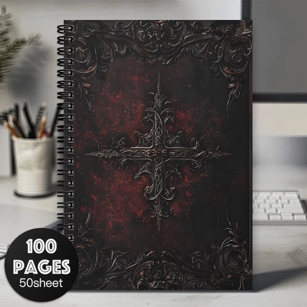 A Gothic Spiral Notebook Diary - Deep Red And Burgundy Glowing Pages, Black Lace Cover, 100 Lined Pages, Spiral Binding, Perfect for Travel, Work, Witchcraft