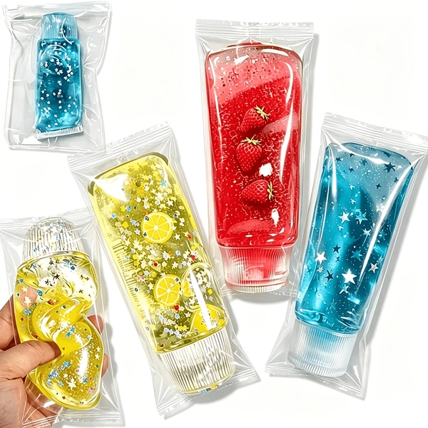 Cute Toothpaste Squeeze Toy, Transparent Fruit-Shaped, Slow Rebound Sensory Fun Toy, Various Shapes Like Fruit Stars And Four-Leaf Clovers, Suitable As Party Gifts Or Classroom Rewards, Colors And Styles Are Random