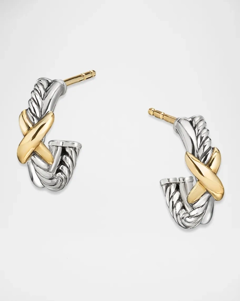 Petite X Mini Hoop Earrings in Silver with 18K Yellow Gold