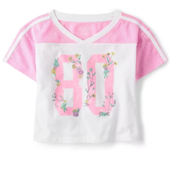 The Children's Place Girls Short Sleeve Quick Dry Graphic Mesh Cropped Football Tee