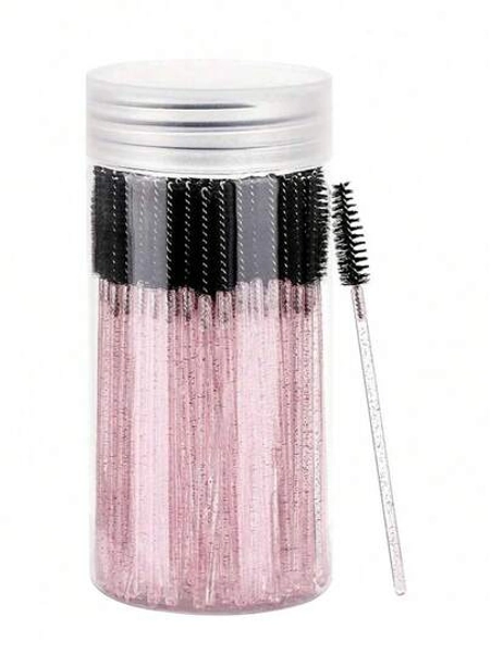 200/100/50/10 Mascara Brushes, Eye Black Stick With Container, Disposable Curved Eyebrow Brush, Eyelash Extension Brush, Eyebrow Brush, Castor Oil Brush (Crystal Powder)