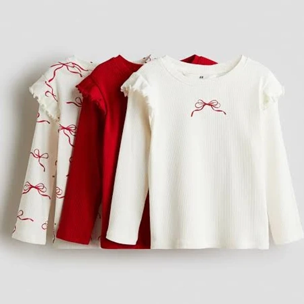 H&M Girls 3-Pack Ruffle-Trimmed Jersey Tops