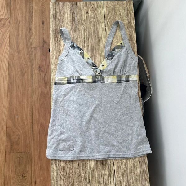 Jane Norman Grey and yellow plaid vest top #plaid...