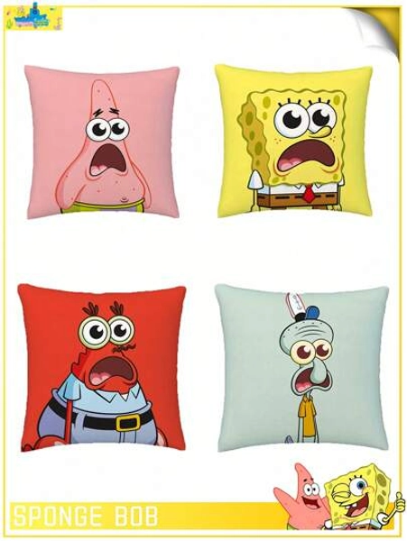 SPONGEBOB 1pc SpongeBob SquarePants Themed Cartoon Pattern Pillowcase, Featuring SpongeBob, Squidy, Mr. Kcrab, Made Of Super Softcomfortable Polyester Material, Machine Washable, Suitable For Sofa, Bed, Bedroomliving Room Decoration, All Year Round, Sofa Supplies, Bedding Gifts, No Filling Pillowcase, Valentine's Day Gift, Christmas Gift, Birthday Gift, Anniversary, Special Day