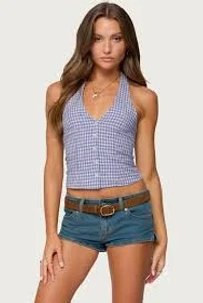 Edikted Women's Evan Gingham Button Up Halter Top