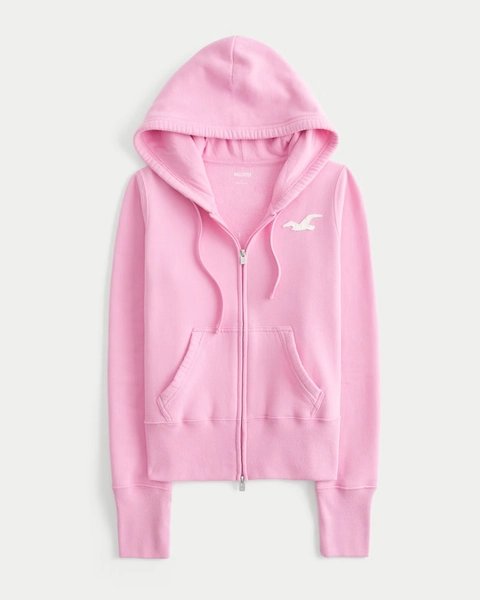 Hollister Feel Good Zip-Up Logo Graphic Hoodie