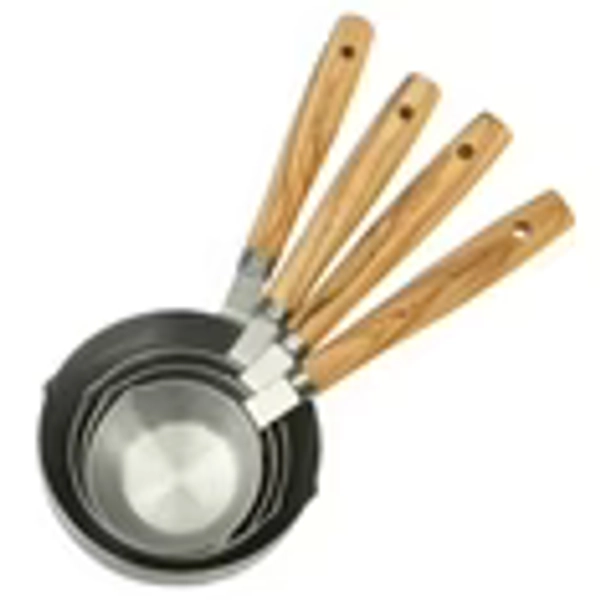 The Pioneer Woman Stainless Steel Measuring Cups Set with Olivewood Handles, Sturdy Kitchen Utensils, 4-Piece