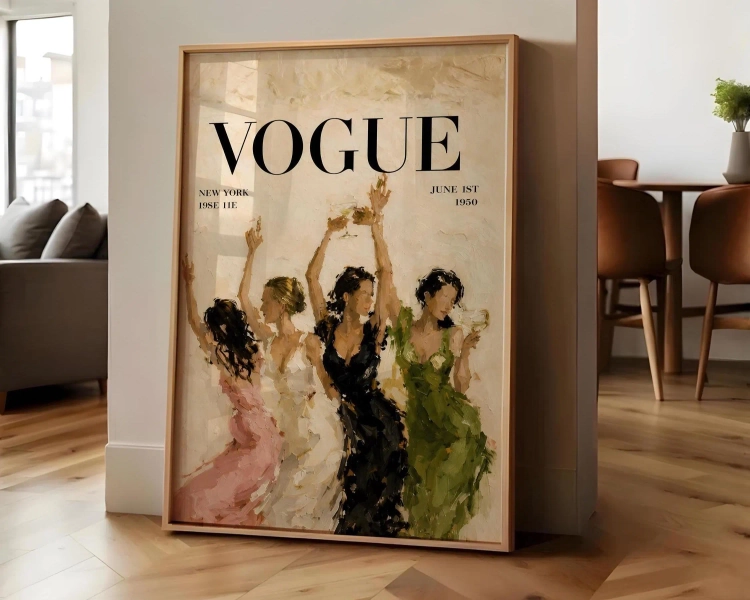 Vogue Poster, Fashion Illustration Print, Champagne Party Wall Art, Elegant Women Painting, Editorial Decor, Chic Room Art