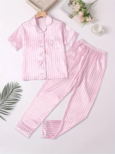 Girls' Casual Striped Pajama Set