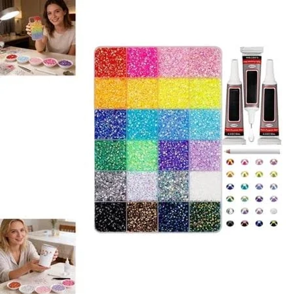 3mm Resin Rhinestones Bedazzler Kit with Tweezers Glue for DIY Crafts Clothing Shoes Nail Art,C30000 24 color diamonds, adhesive * 3, tweezers * 1,