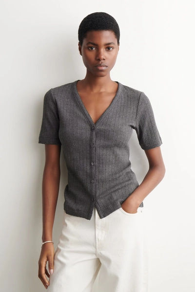 POINTELLE-KNIT SHORT-SLEVED CARDIGAN