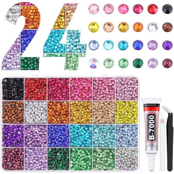 30000pcs Rhinestones With 1 B7000 Glue For Bedazzling Multicolor 3mm Flatback Crafting Bedazzler Kit Book Crafts Clothing Shoes Fabric Decor Art