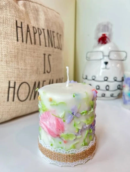 Real flower soy candle/ decorative candle/ dried flower candle/ housewarming gift/ scented candle/