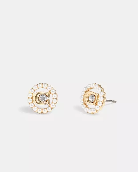 Sculpted C Pearl Stud Earrings