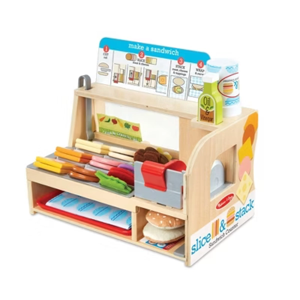 Melissa & Doug Slice & Stack Wooden Sandwich Counter with Deli Slicer Pretend Play Food - 56pc: Kitchen Toys Set