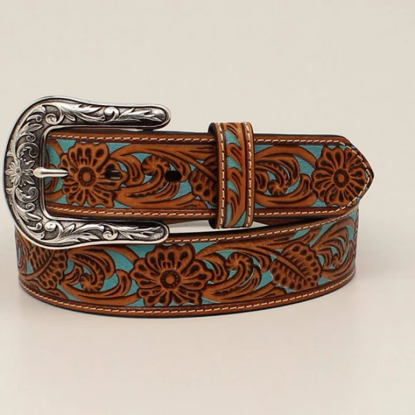 ARIAT Women's Floral Overlay Turquoise Underlay Belt