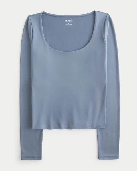 Long-Sleeve Seamless Fabric Scoop Baby Tee