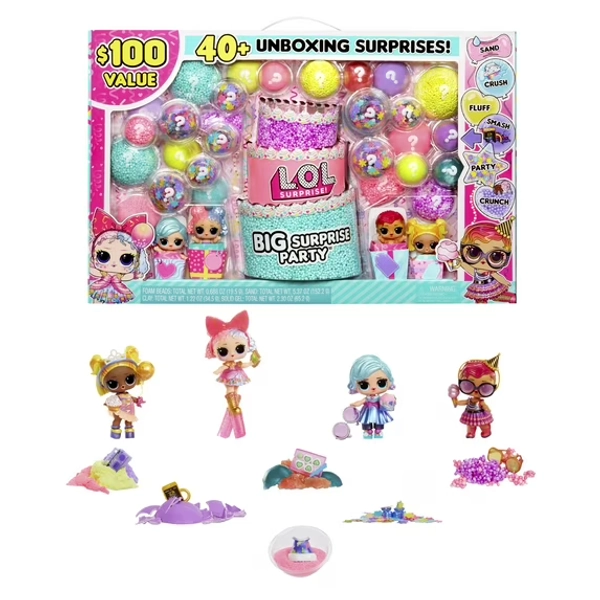 LOL Surprise Big Surprise Party, 4 Collectible Dolls, 6 Unboxing Experiences, Sand, Gel Crush, Shell Smash, Girls 4+