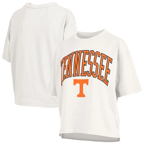 Tennessee Volunteers Pressbox Women's Nelson Arch Over Logo Waist Length Oversized Slub T-Shirt - White
