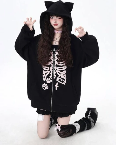 Kawaii Kitty Ear Zip Up Hoodie