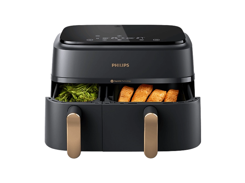 PHILIPS  Airfryer 3000-serie Dual Basket - NA352/00 - Dubbele Mand - 9 L - Tot 6 Personen  - Heteluchtfriteuse - Zwart