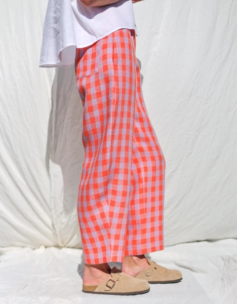 Checkered linen balloon trousers VIVIAN • OFFON Clothing