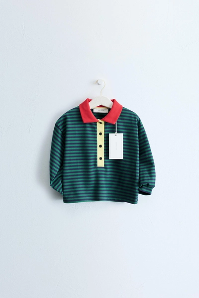 1 1/2 Years - ZARA TIMELESS - STRIPED CONTRAST COLLAR POLO SHIRT - Mid-green - 1½ years (86 cm)