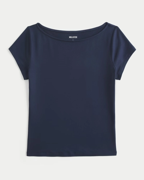 Short-Sleeve Seamless Fabric Slash-Neck T-Shirt