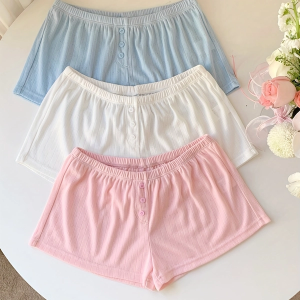 [Women's Casual Shorts Set] New Women's Comfortable And Versatile Casual Solid Color Shorts Three-Piece Set