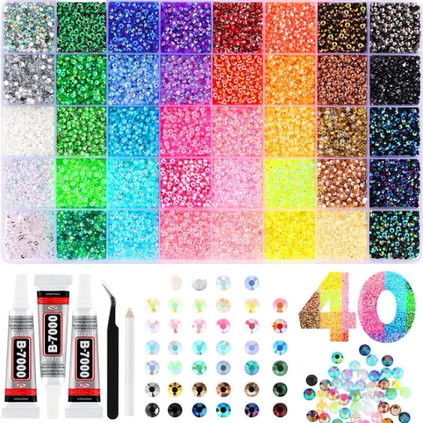 Zefy 40 Colors Resin Jelly Rhinestones for Bedazzling, 3mm 40000 Pcs Flatback Gems for Crafting, Bedazzling Kit with 3Pcs B7000 Glue for Clothing
