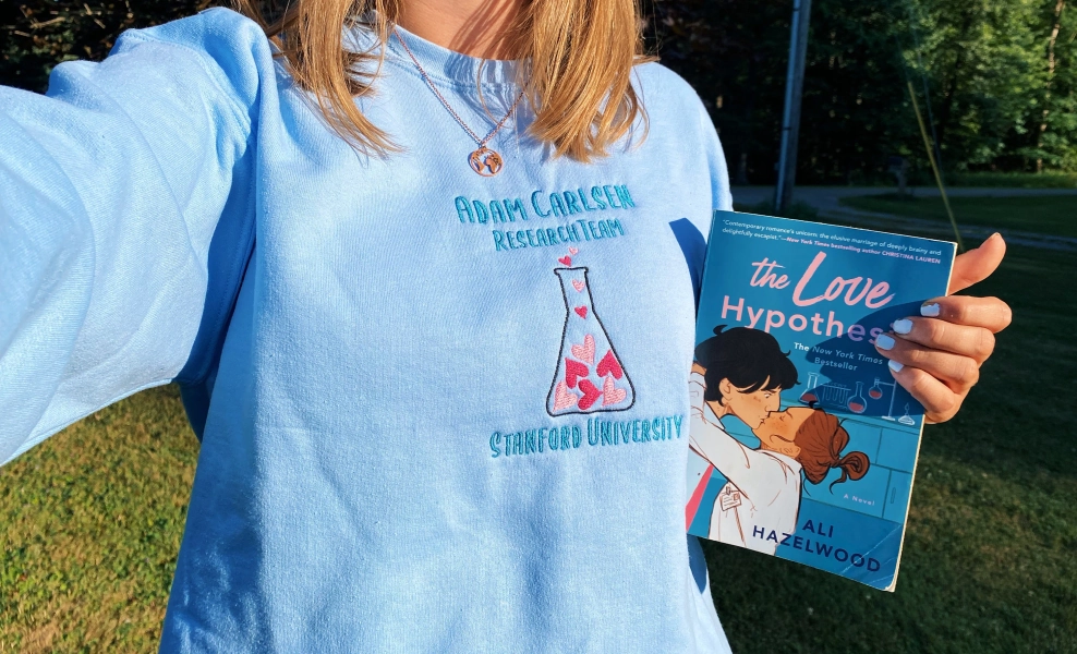 Carlsen Research Team Embroidered Crewneck Inspired by The Love Hypothesis (Ali Hazelwood) Romance Bestseller Booktok