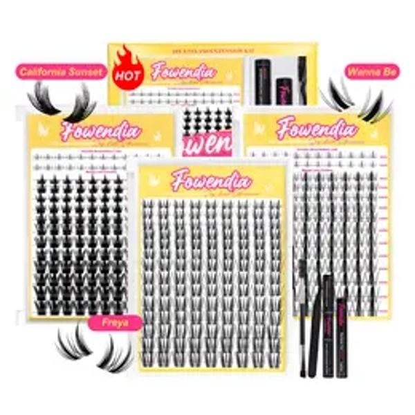 Fowendia Manga Lashes Cluster Lashes C D Curl DIY Extension Kit and California Sunset Wanna Be Freya Lash Clusters Fall Deals For You Campaign 8-18mm with Bond, Seal and Remover - Ultra-Thin Transparent Bands, Lash Magic Anime dealsforyoudays