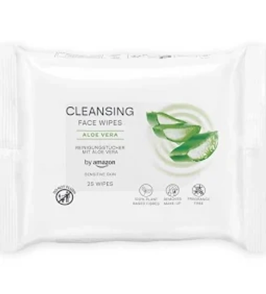 Amazon Face Cleansing Wipes with Aloe Vera, Make-Up Remover, Fragrance Free, 25