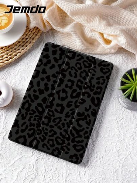 Cheetah,Leopard Print 1pc Black Leopard Print Tablet Protective Case With Pen Slot, Anti-Drop, Support Sleep/Wake, Compatible With Samsung, And IPad