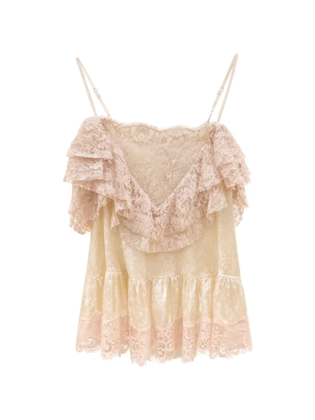 Sea ruffled-lace V-neck top | M