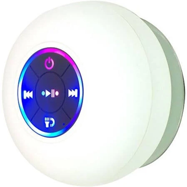 Mini Bluetooth Shower Speaker with LED Light, Portable Ipx4 Waterproof, Hands-Free Speakerphone, Rechargeable Using Micro USB(White), Other