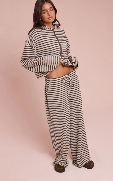 Brown Striped Soft Fleece Straight Leg Joggers