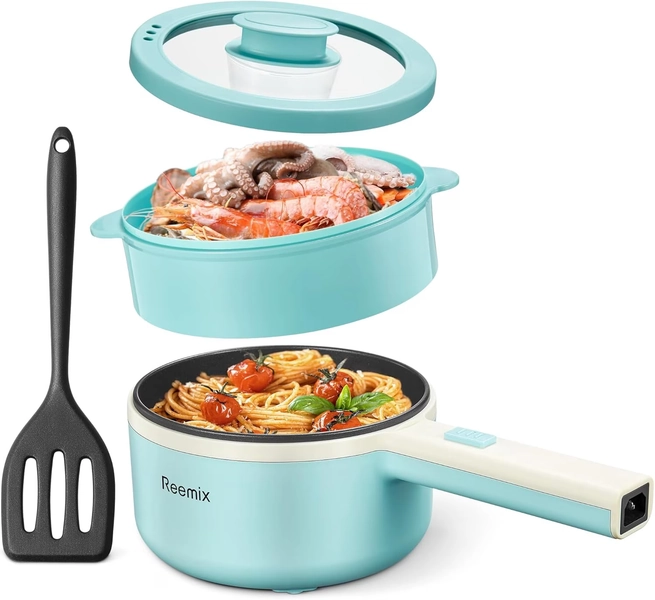 Hot Pot Electric With Steamer, 1.6L Ramen Cooker Non-Stick Sauté Pan for Steak, Egg, Fried Rice, Ramen, Oatmeal, Soup, Portable Personal Perfect Suit Dorm Room and Apartment (White) - Walmart.com