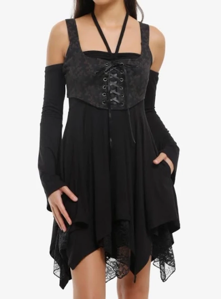 Cosmic Aura Cold-Shoulder Rose Corset Dress
