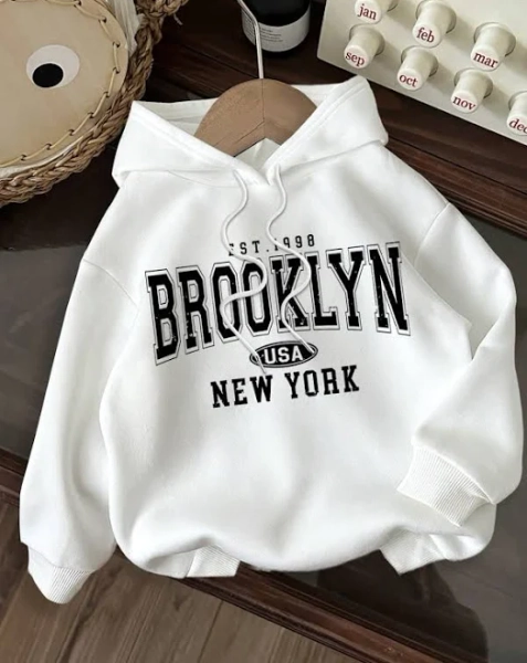 SHEIN Women's Casual Minimalist New York Brooklyn Print Hooded Sweatshirt