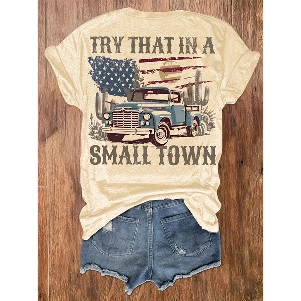 Western-Style Printed Round-Neck T-Shirt, Casual Vacation Women'S Short-Sleeve Top, Women'S Clothing