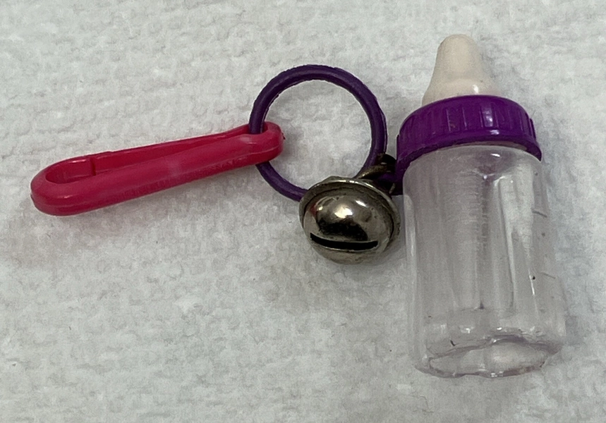 VINTAGE 1980s BABY BOTTLE CHARM WITH CLIP &amp; BELL