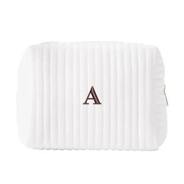 Personalization Mall Embroidered Initial Large Ivory Velvet Makeup Bag