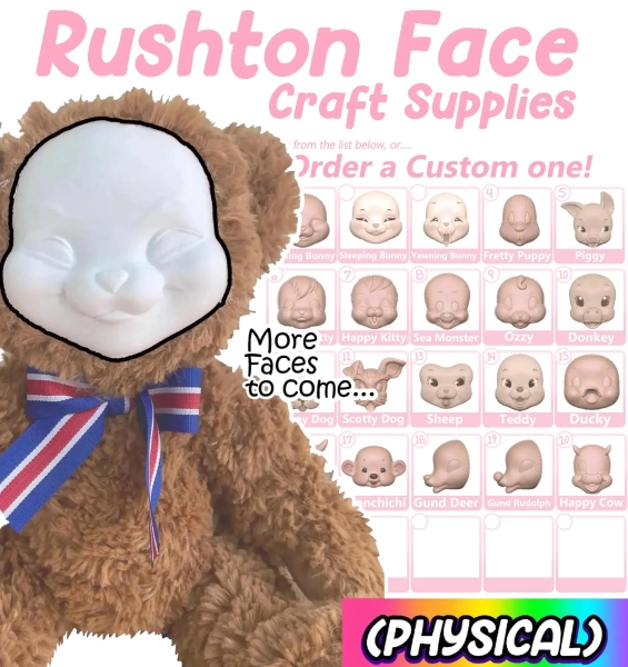 PLA Hard Plastic Rushton Plush Toy Faces for Sewing (Sculpted by AelithArt) - 3D Printed